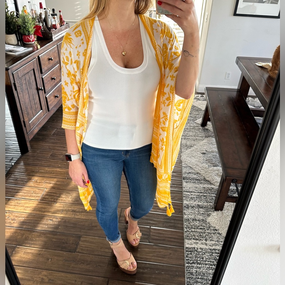 Vince Camuto Floral Topper Kimono Coverup Yellow White